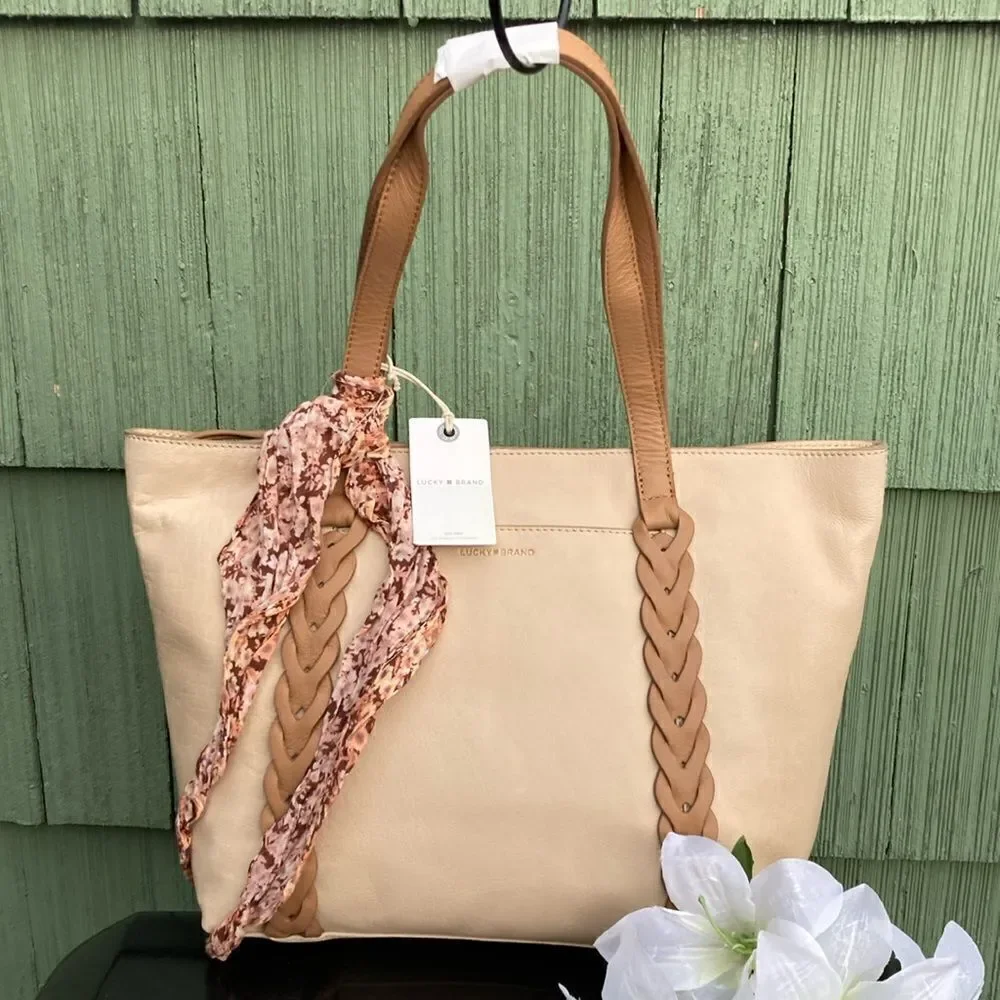 Lucky Brand Ella Leather Bohemian Tote Shoulder Bag Purse